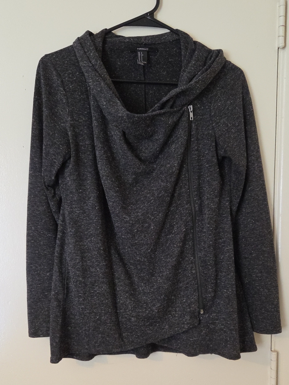 Forever 21 Dark Charcoal Asymmetrical Zip Top